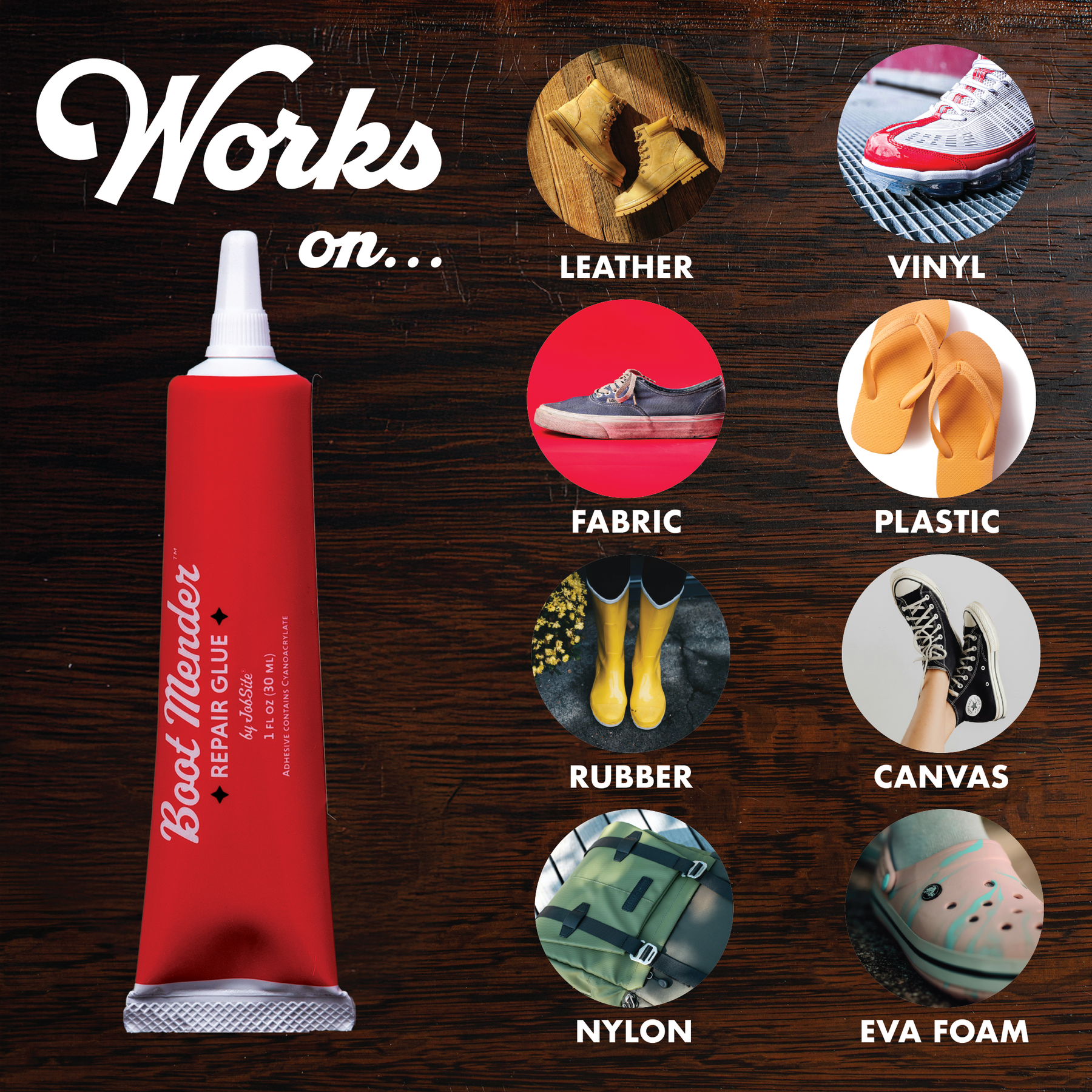 Boot Mender JobSite Boot Mender Glue - Shoe Glue Sole Repair - Clear, Instant Bond ...