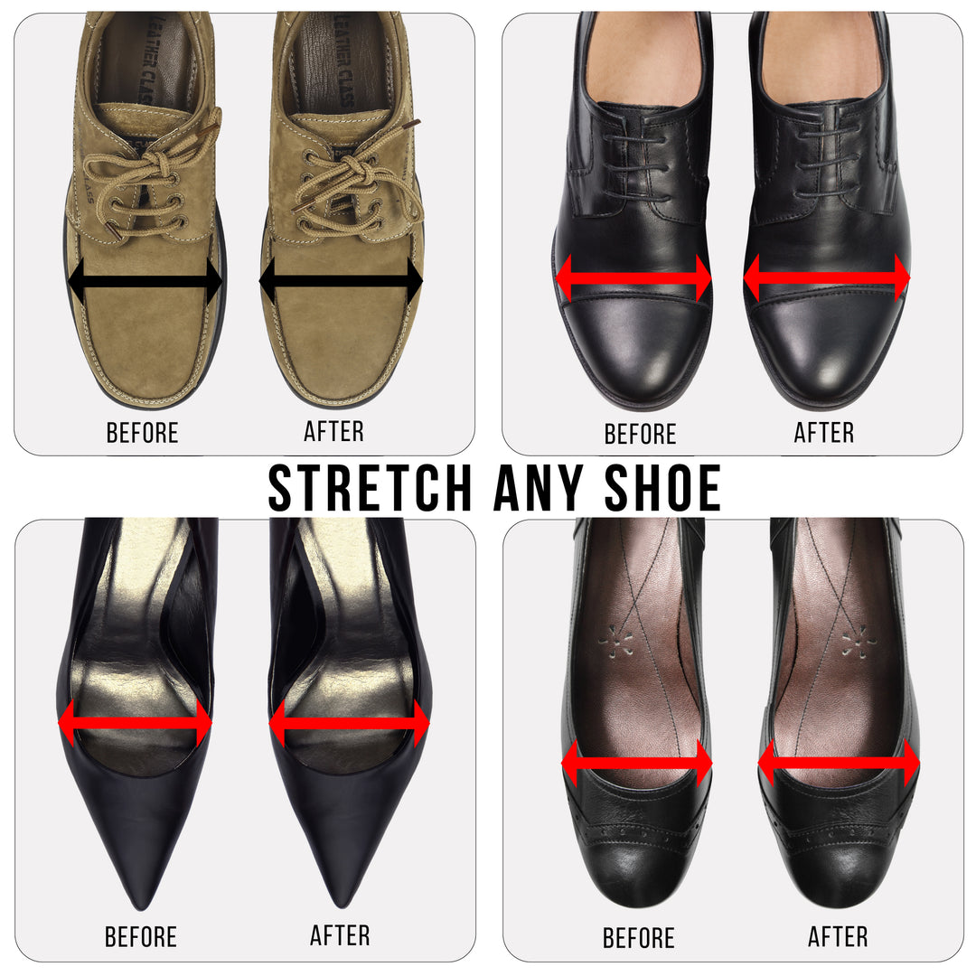 leather shoe stretching with hair dryer before and after